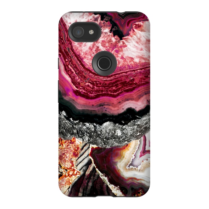 Pixel 3AXL StrongFit Vibrant pink gold agate geode stones by Oana 