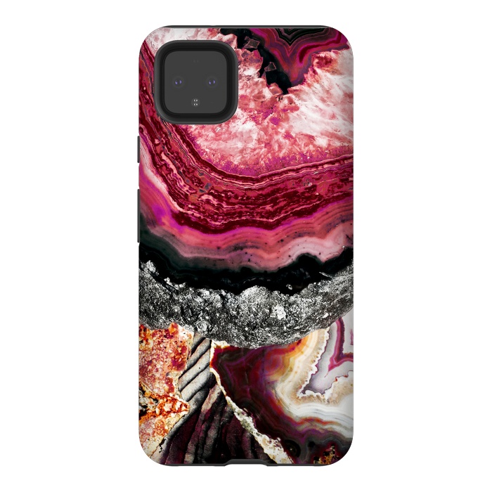 Pixel 4XL StrongFit Vibrant pink gold agate geode stones by Oana 