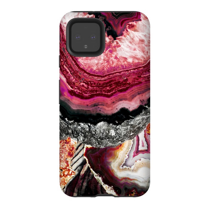Pixel 4 StrongFit Vibrant pink gold agate geode stones by Oana 
