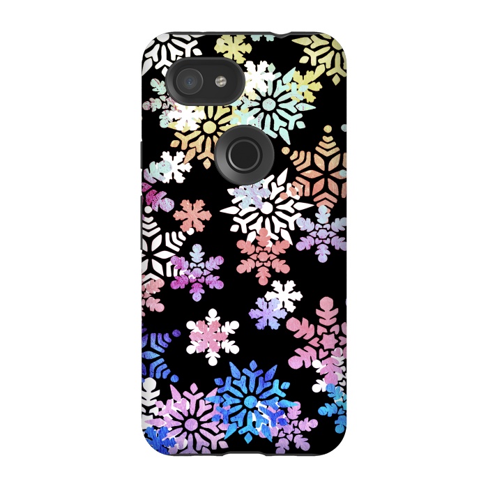 Pixel 3A StrongFit Rainbow colourful snowflakes Christmas pattern by Oana 