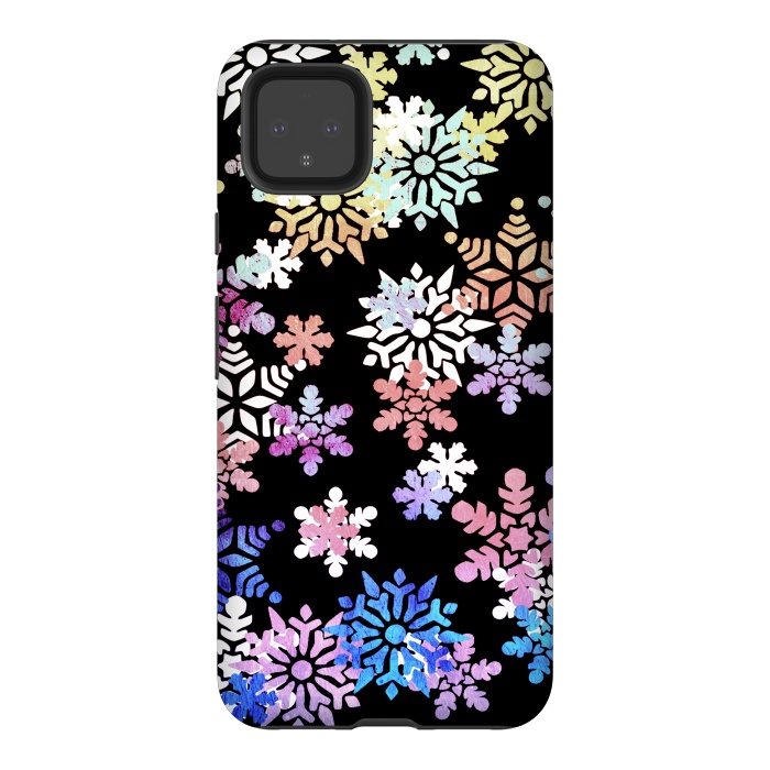 Pixel 4XL StrongFit Rainbow colourful snowflakes Christmas pattern by Oana 