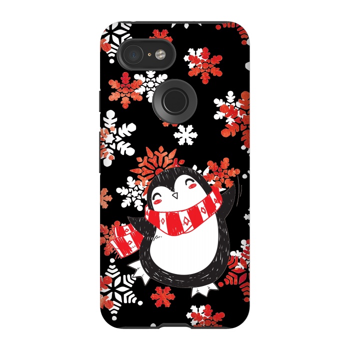 Pixel 3 StrongFit Cute penguin and winter snowflakes Jolly Christmas illustration by Oana 