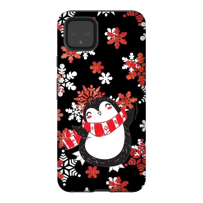 Pixel 4XL StrongFit Cute penguin and winter snowflakes Jolly Christmas illustration by Oana 