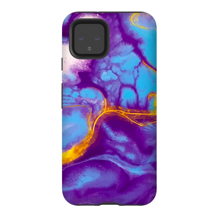 Pixel 4 StrongFit blue purple gold marble by haroulita
