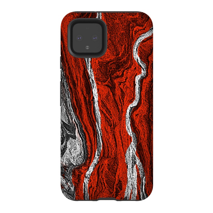 Pixel 4 StrongFit Red and white marble texture design by Josie