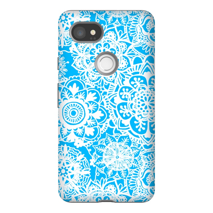 Pixel 2XL StrongFit Blue and White Mandala Pattern by Julie Erin Designs
