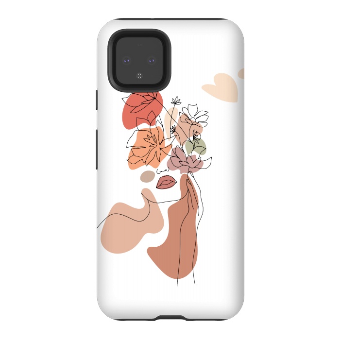 Pixel 4 StrongFit Lineart Girl With Flowers by DaDo ART