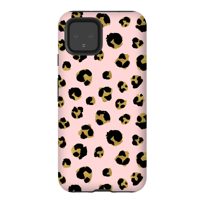 Pixel 4 StrongFit Pink and gold leopard by Julia Badeeva