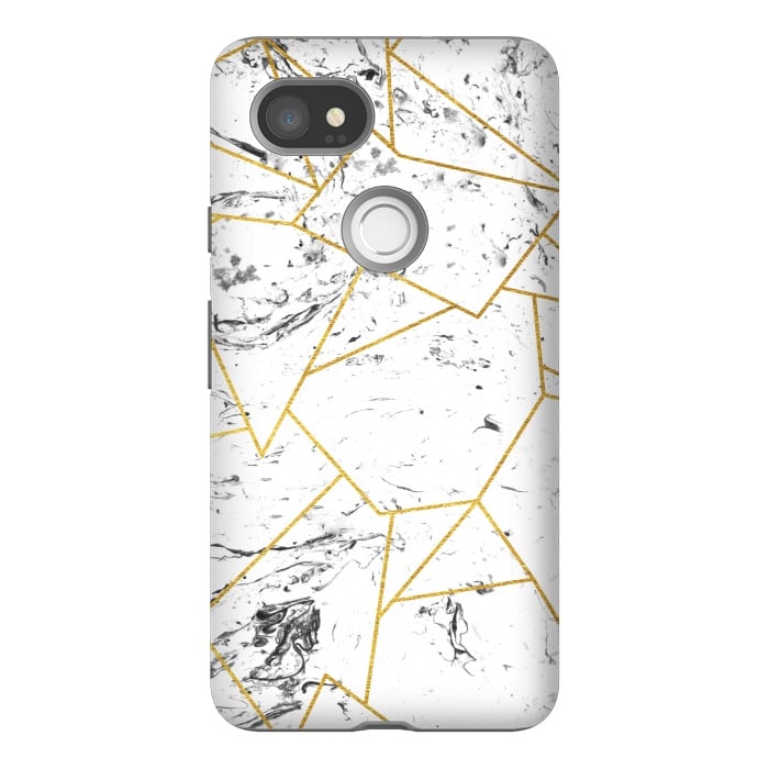 Pixel 2XL StrongFit White marble and gold frame by Julia Badeeva
