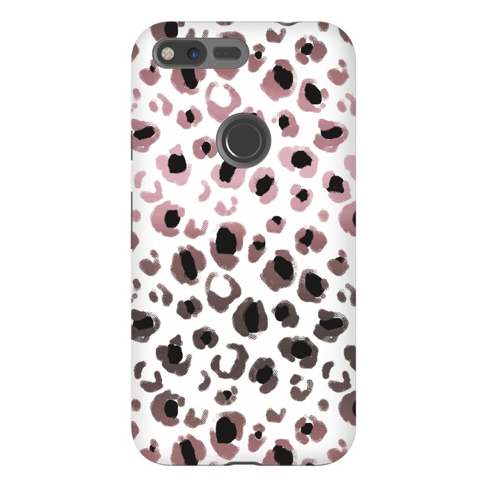 Pixel XL StrongFit Pink brown leopard print spots by Oana 