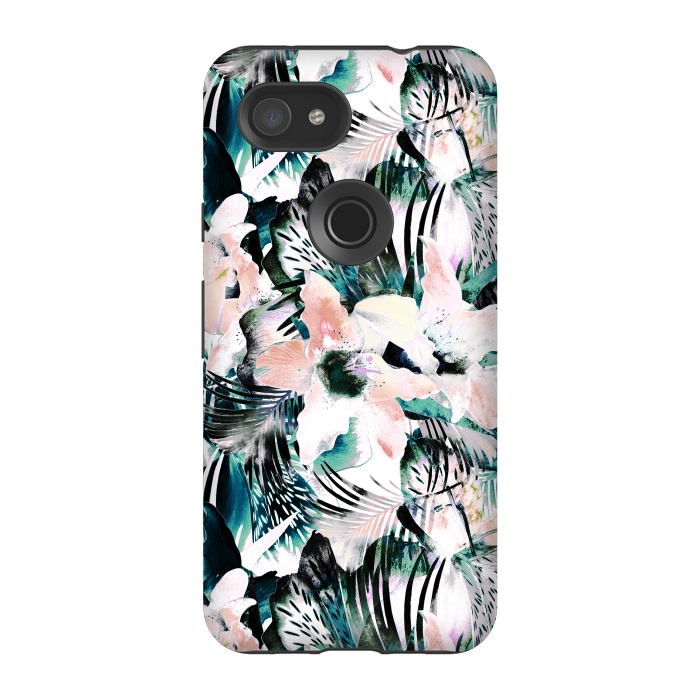 Pixel 3A StrongFit Tropical flowers and palm leaves by Oana 