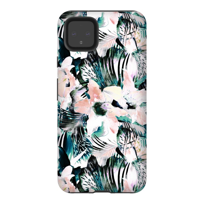 Pixel 4XL StrongFit Tropical flowers and palm leaves by Oana 