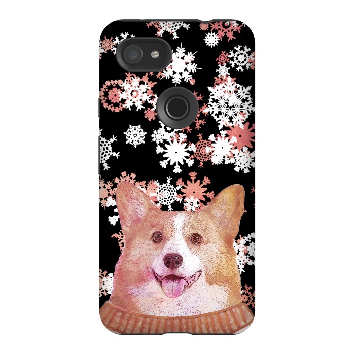 Pixel 3AXL StrongFit Cute corgi and white rose gold snowflakes by Oana 