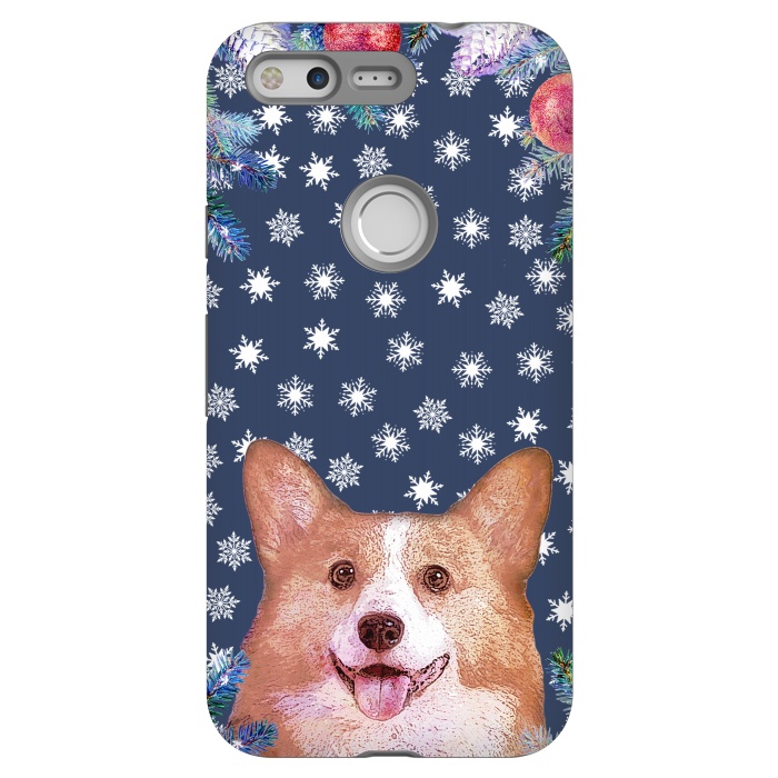 Pixel StrongFit Corgi, snowflakes and winter decorations by Oana 