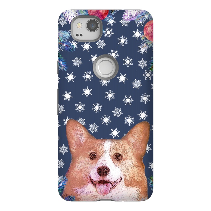 Pixel 2 StrongFit Corgi, snowflakes and winter decorations by Oana 