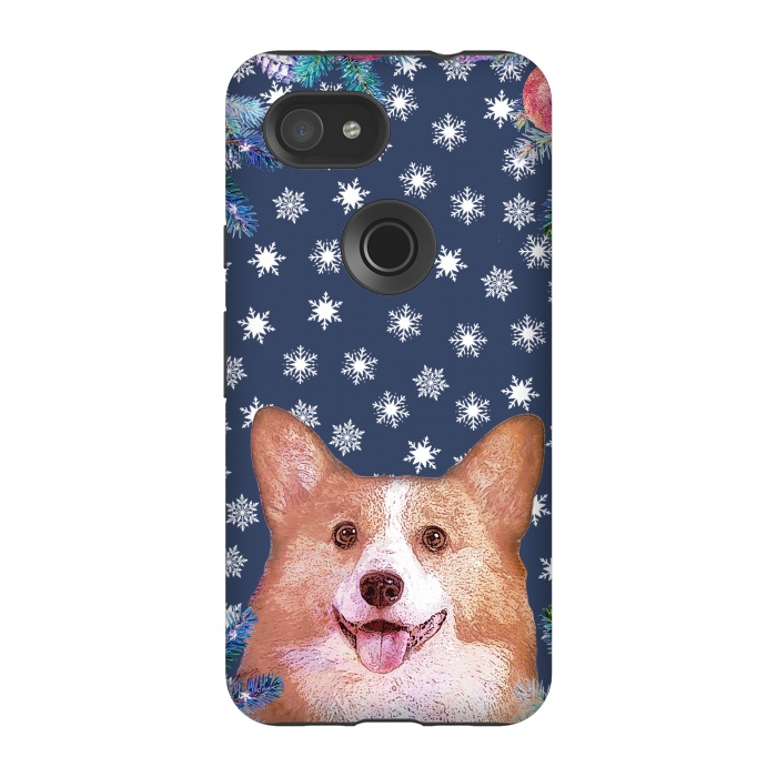 Pixel 3A StrongFit Corgi, snowflakes and winter decorations by Oana 