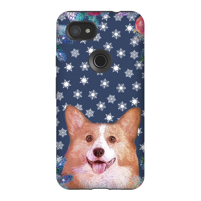 Pixel 3AXL StrongFit Corgi, snowflakes and winter decorations by Oana 