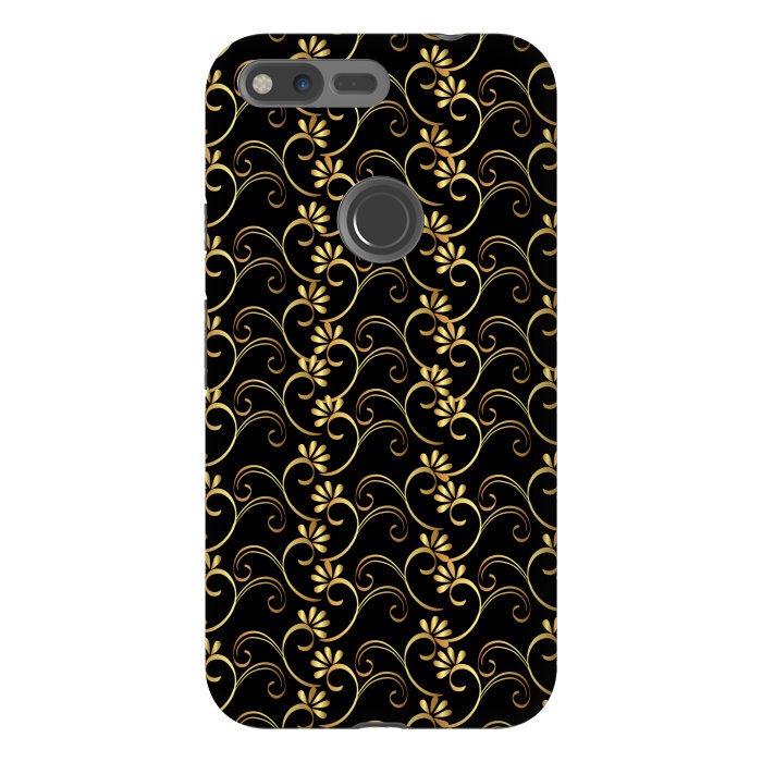 Pixel XL StrongFit golden black floral pattern by MALLIKA