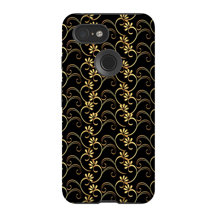 Pixel 3 StrongFit golden black floral pattern by MALLIKA