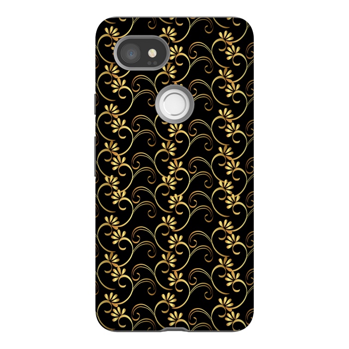 Pixel 2XL StrongFit golden black floral pattern by MALLIKA