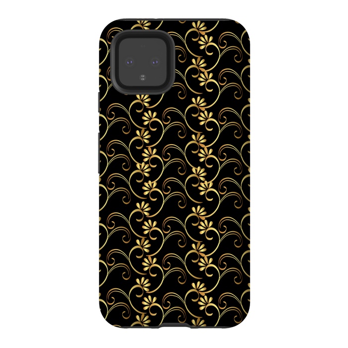 Pixel 4 StrongFit golden black floral pattern by MALLIKA