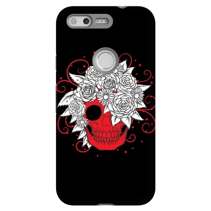 Pixel StrongFit floral red skull smiling by MALLIKA
