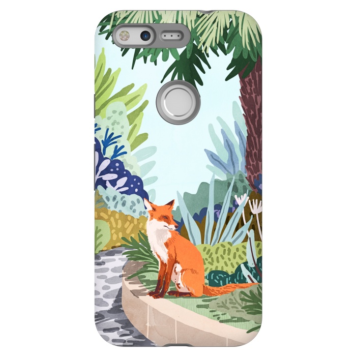 Pixel StrongFit Fox in The Garden | Animals Wildlife Botanical Nature Painting | Boho Colorful Jungle Illustration by Uma Prabhakar Gokhale