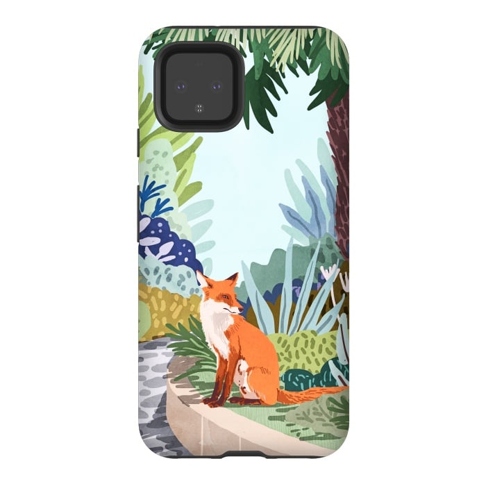 Pixel 4 StrongFit Fox in The Garden | Animals Wildlife Botanical Nature Painting | Boho Colorful Jungle Illustration by Uma Prabhakar Gokhale