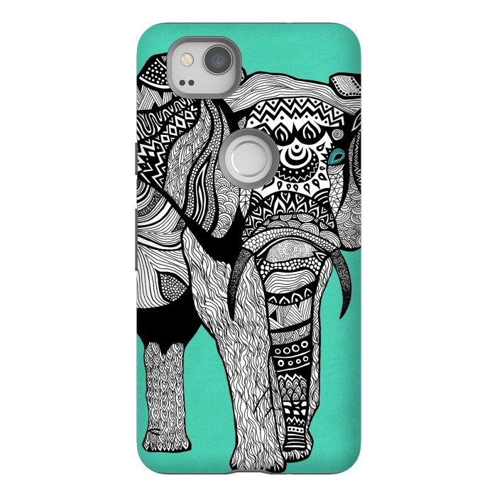 Pixel 2 StrongFit Turquoise Elephant by Pom Graphic Design