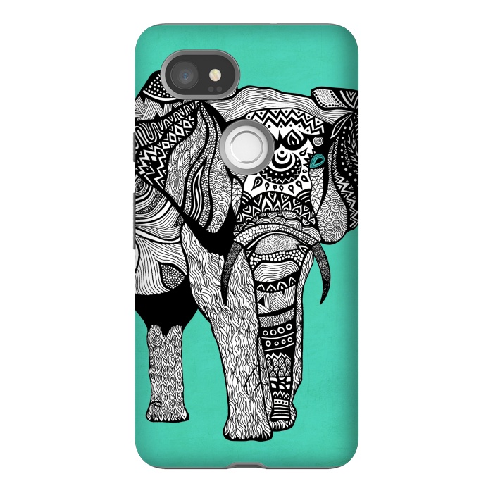 Pixel 2XL StrongFit Turquoise Elephant by Pom Graphic Design