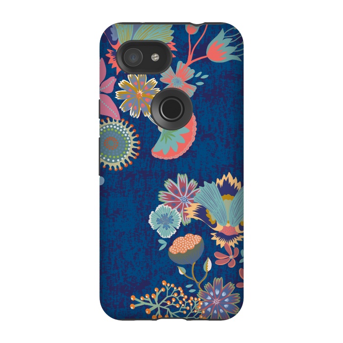 Pixel 3A StrongFit Blue chinz florals by Nina Leth