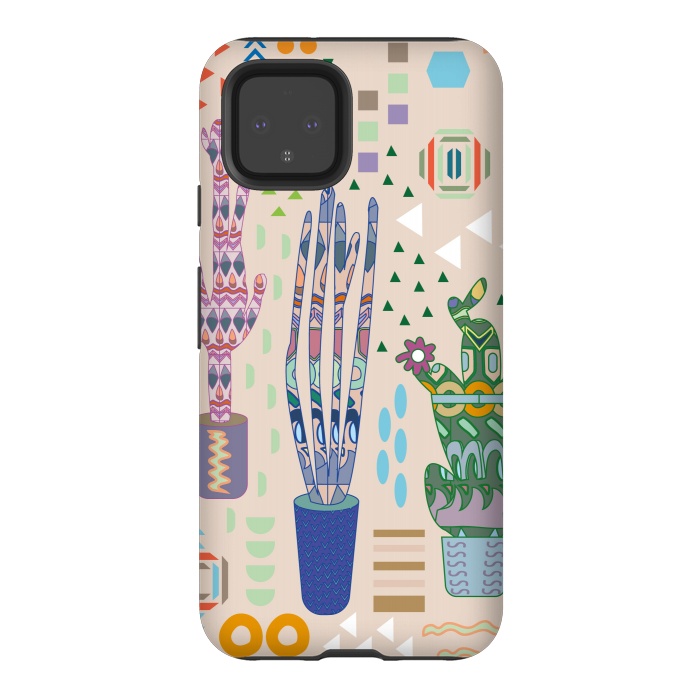 Pixel 4 StrongFit Cactus desert with pattern by Nina Leth