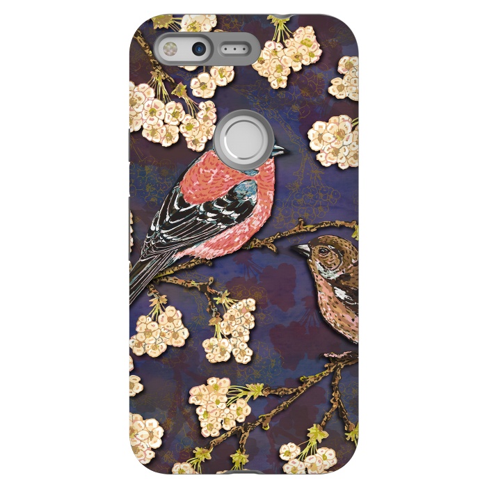 Pixel StrongFit Chaffinches in Cherry Blossom by Lotti Brown