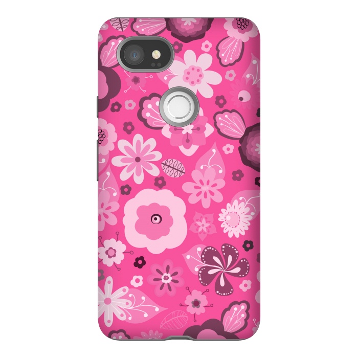 Pixel 2XL StrongFit Kitsch 70s Flowers in Bright Pink Hues by Paula Ohreen