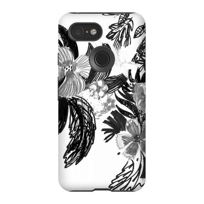 Pixel 3 StrongFit Black ink sketched flowers by Oana 