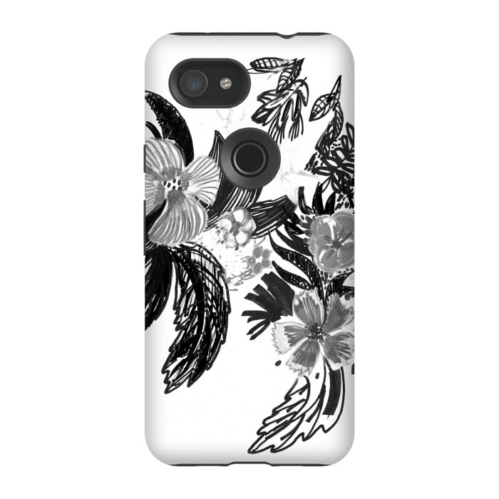 Pixel 3A StrongFit Black ink sketched flowers by Oana 