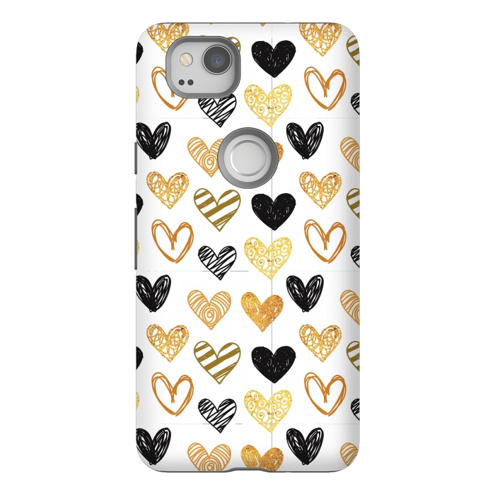 Pixel 2 StrongFit BLACK GOLDEN HEARTS PATTERN by MALLIKA