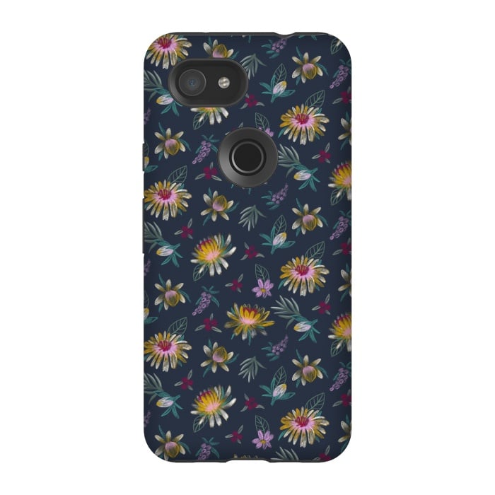 Pixel 3A StrongFit Blue Floral by Tishya Oedit