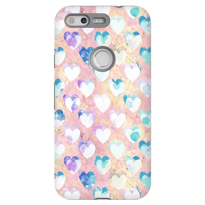 Pixel StrongFit Pastel painted hearts on pink marble Valentine by Oana 