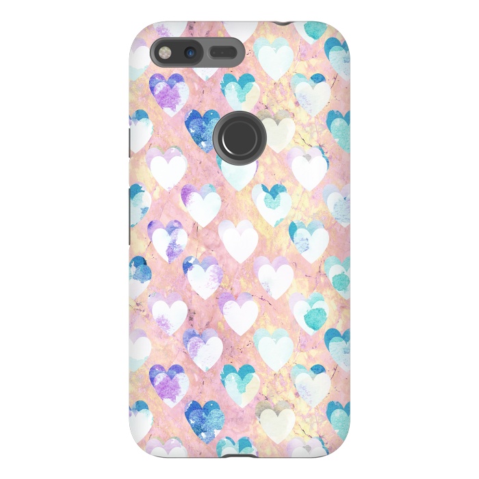 Pixel XL StrongFit Pastel painted hearts on pink marble Valentine by Oana 