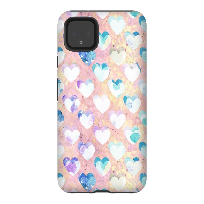 Pixel 4XL StrongFit Pastel painted hearts on pink marble Valentine by Oana 