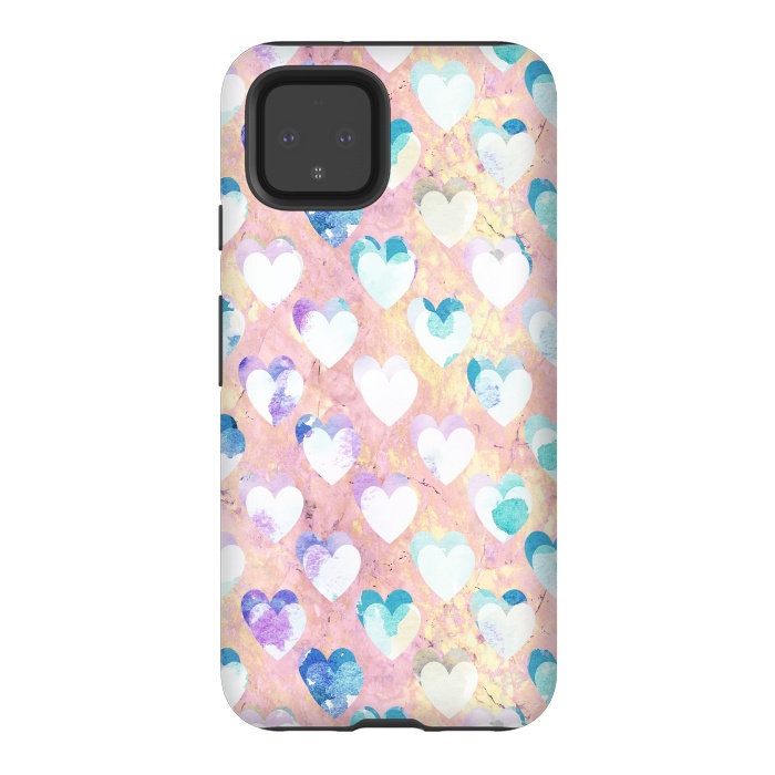 Pixel 4 StrongFit Pastel painted hearts on pink marble Valentine by Oana 