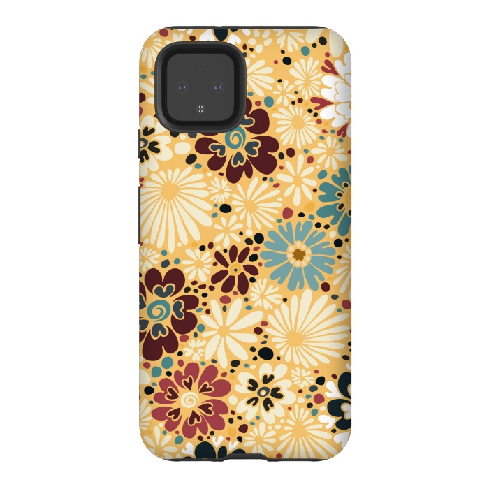 Pixel 4 StrongFit 70s Valentine Flowers in Blue and Yellow by Paula Ohreen