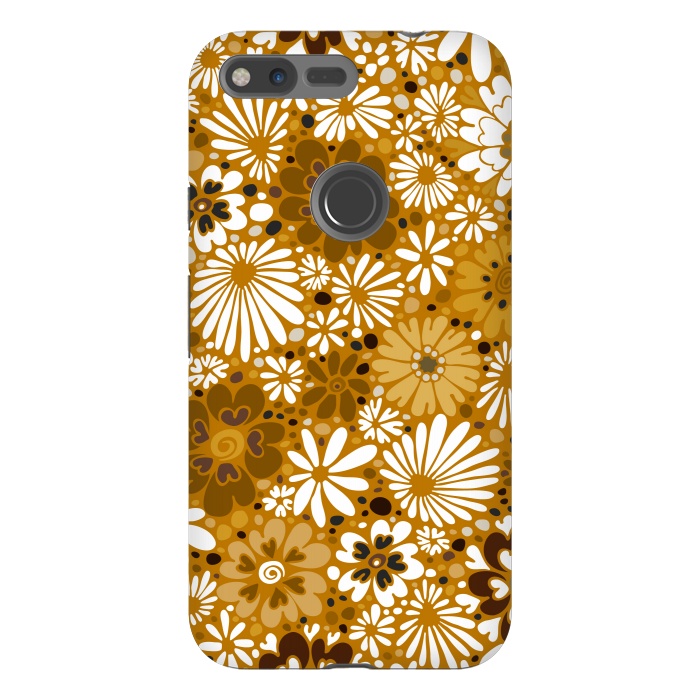 Pixel XL StrongFit 70s Valentine Flowers in Mustard and White by Paula Ohreen
