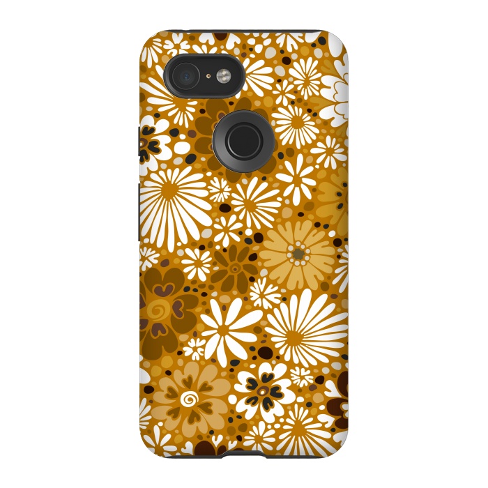 Pixel 3 StrongFit 70s Valentine Flowers in Mustard and White by Paula Ohreen