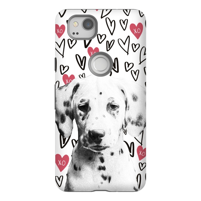 Pixel 2 StrongFit Cute Dalmatian and hearts Valentine's day by Oana 
