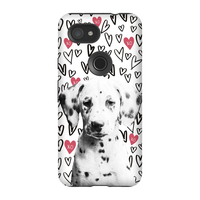 Pixel 3A StrongFit Cute Dalmatian and hearts Valentine's day by Oana 