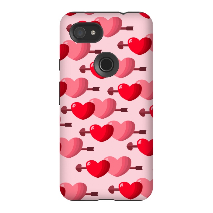 Pixel 3AXL StrongFit pink red hearts pattern by MALLIKA