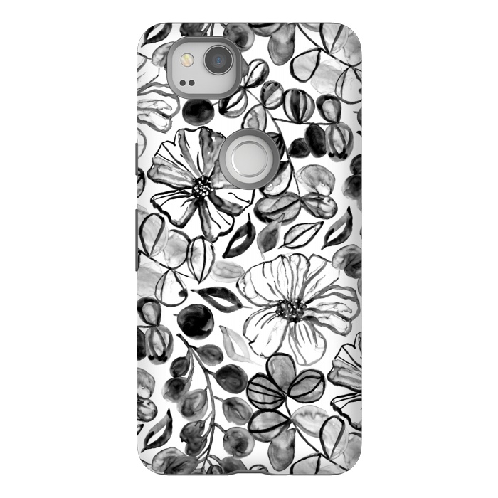 Pixel 2 StrongFit Black & White Painted Floral  by Tigatiga