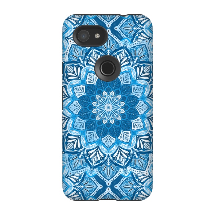 Pixel 3A StrongFit Boho Mandala in Monochrome Blue and White by Micklyn Le Feuvre